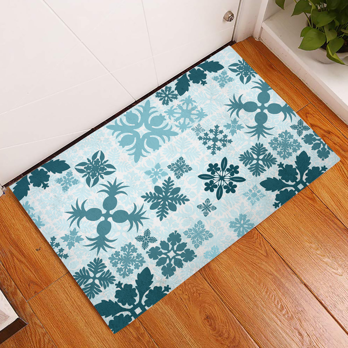 Vintage Hawaii Rubber Doormat Hawaiian Quilt Kapa Mismatch Teal LT7 Teal - Polynesian Pride