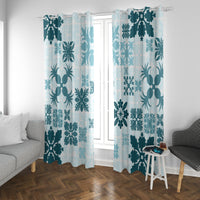 Vintage Hawaii Window Curtain Hawaiian Quilt Kapa Mismatch Teal LT7 With Grommets Teal - Polynesian Pride