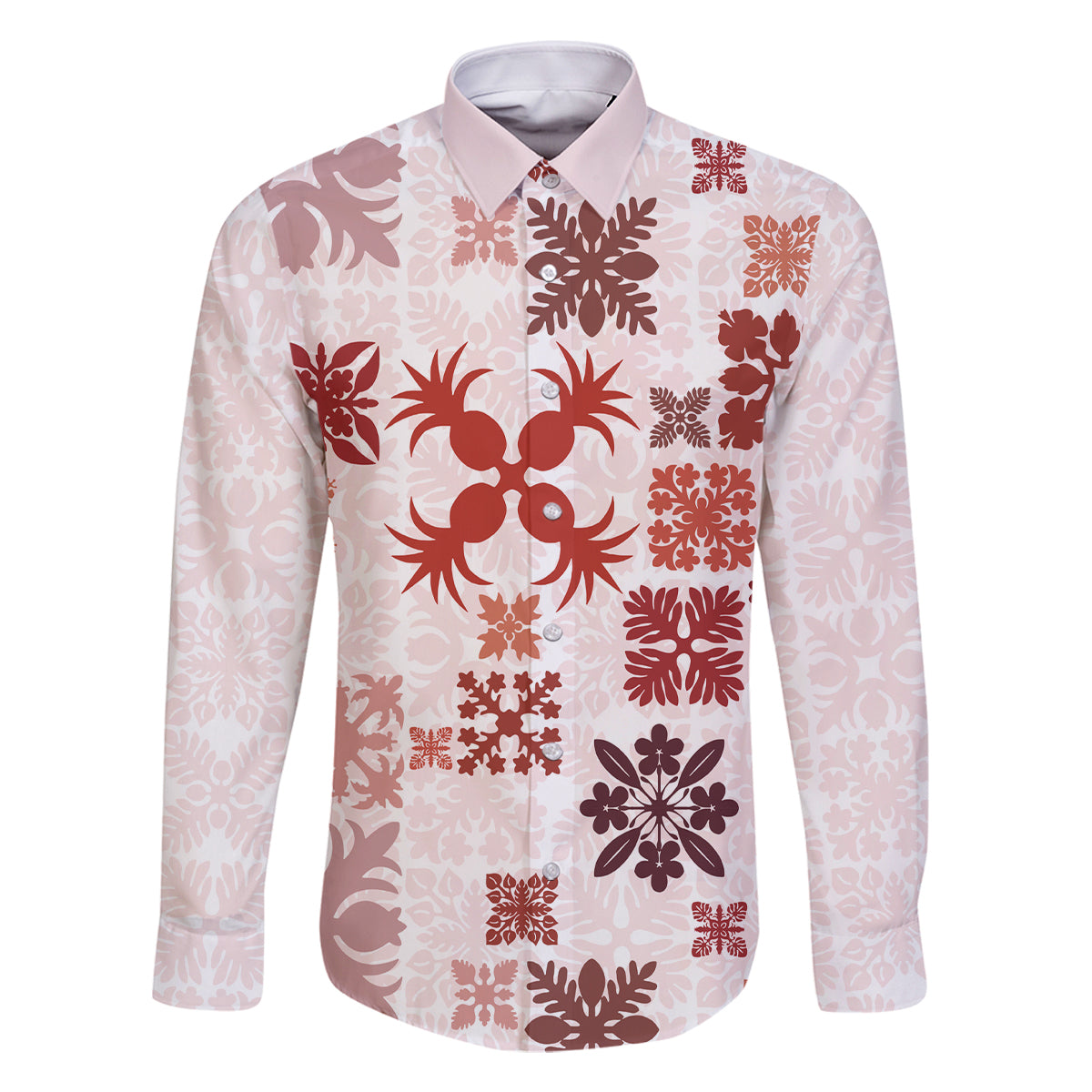 Vintage Hawaii Family Matching Long Sleeve Bodycon Dress and Hawaiian Shirt Hawaiian Quilt Kapa Mismatch Red LT7 Dad's Shirt - Long Sleeve Red - Polynesian Pride