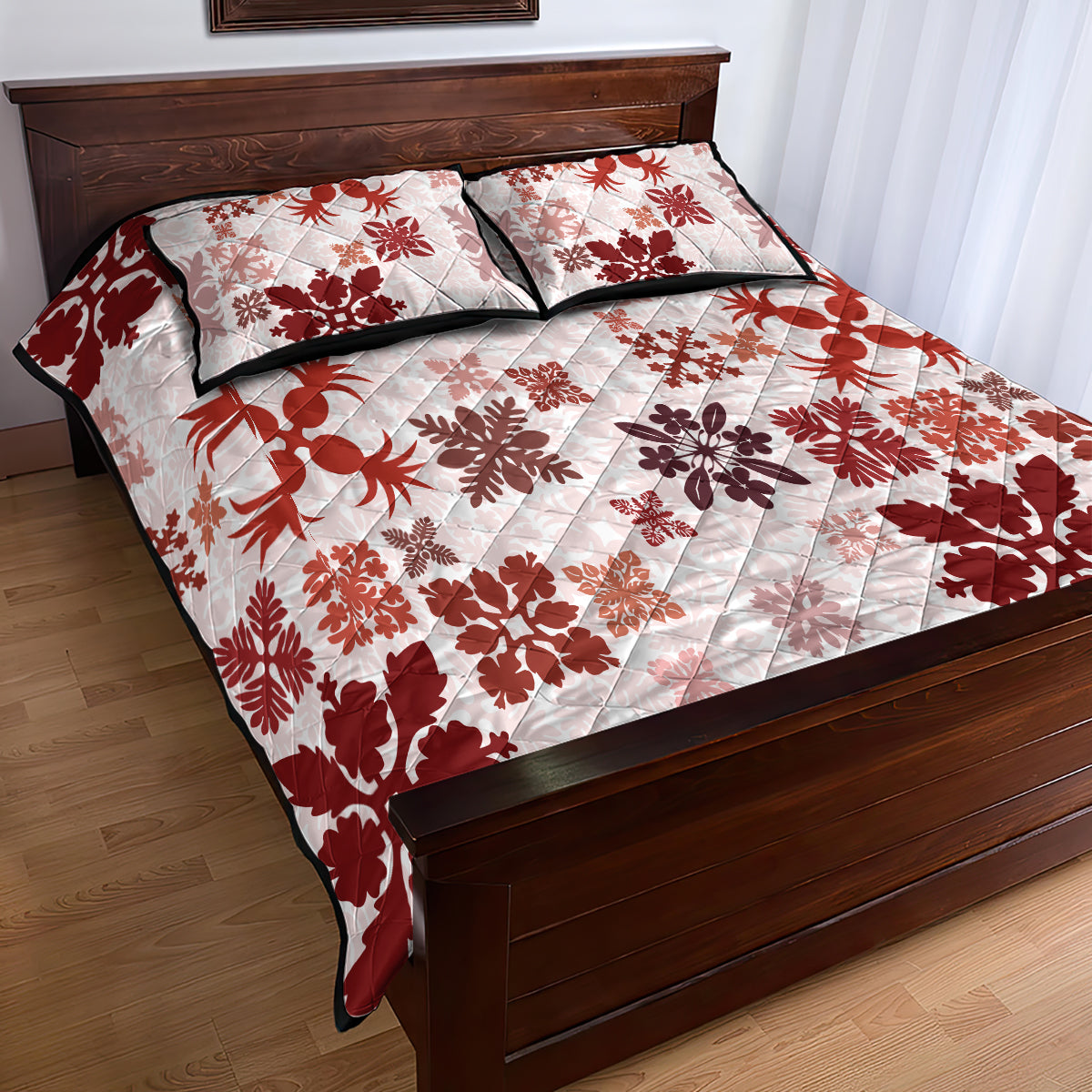 Vintage Hawaii Quilt Bed Set Hawaiian Quilt Kapa Mismatch Red LT7 - Polynesian Pride