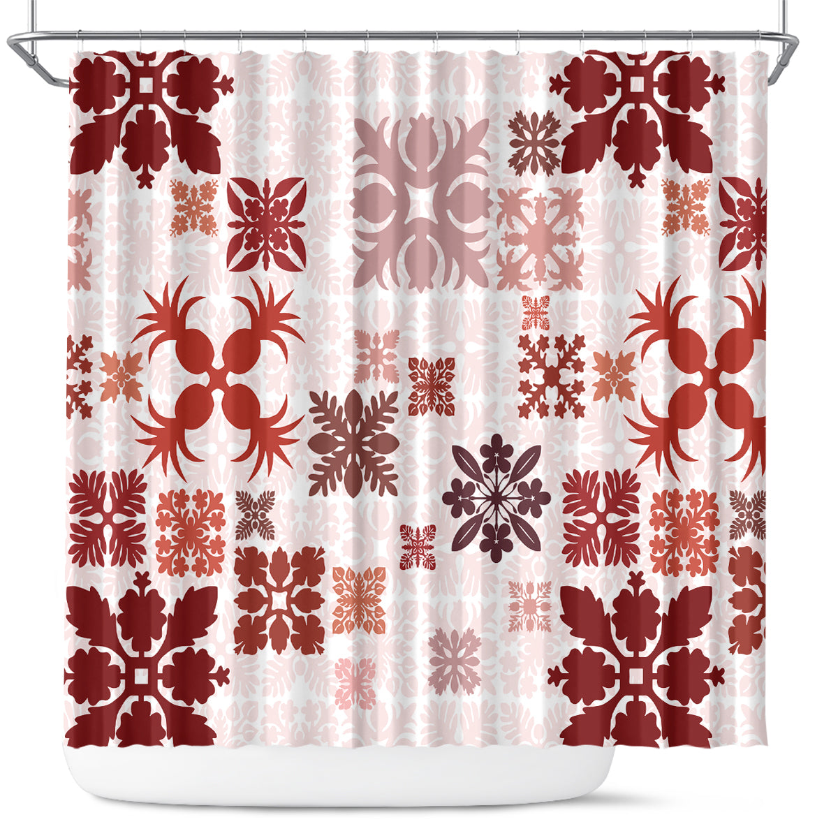 Vintage Hawaii Shower Curtain Hawaiian Quilt Kapa Mismatch Red LT7 Red - Polynesian Pride