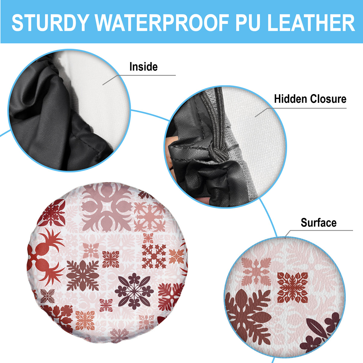 Vintage Hawaii Spare Tire Cover Hawaiian Quilt Kapa Mismatch Red LT7 - Polynesian Pride