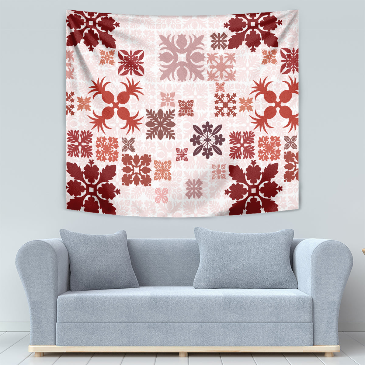 Vintage Hawaii Tapestry Hawaiian Quilt Kapa Mismatch Red LT7 - Polynesian Pride