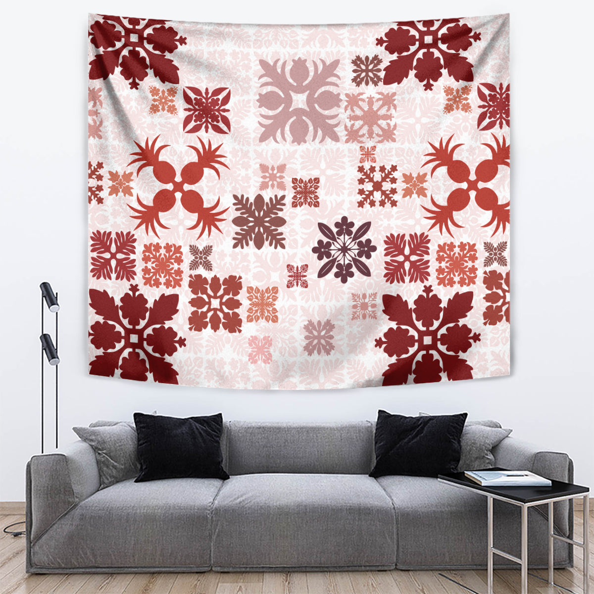 Vintage Hawaii Tapestry Hawaiian Quilt Kapa Mismatch Red LT7 - Polynesian Pride