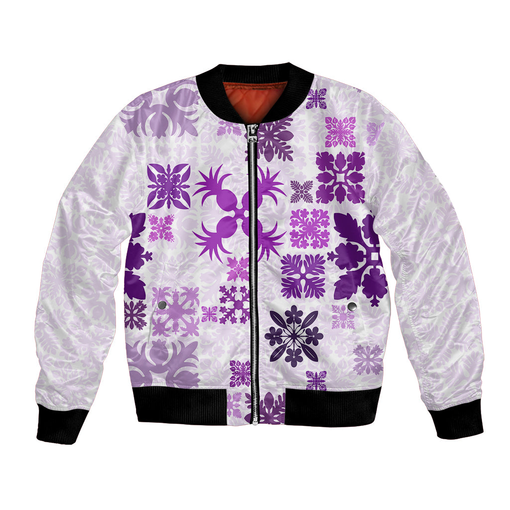 Vintage Hawaii Bomber Jacket Hawaiian Quilt Kapa Mismatch Purple LT7 Unisex Purple - Polynesian Pride