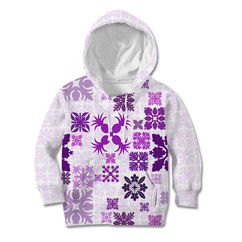 Vintage Hawaii Kid Hoodie Hawaiian Quilt Kapa Mismatch Purple LT7 Hoodie Purple - Polynesian Pride