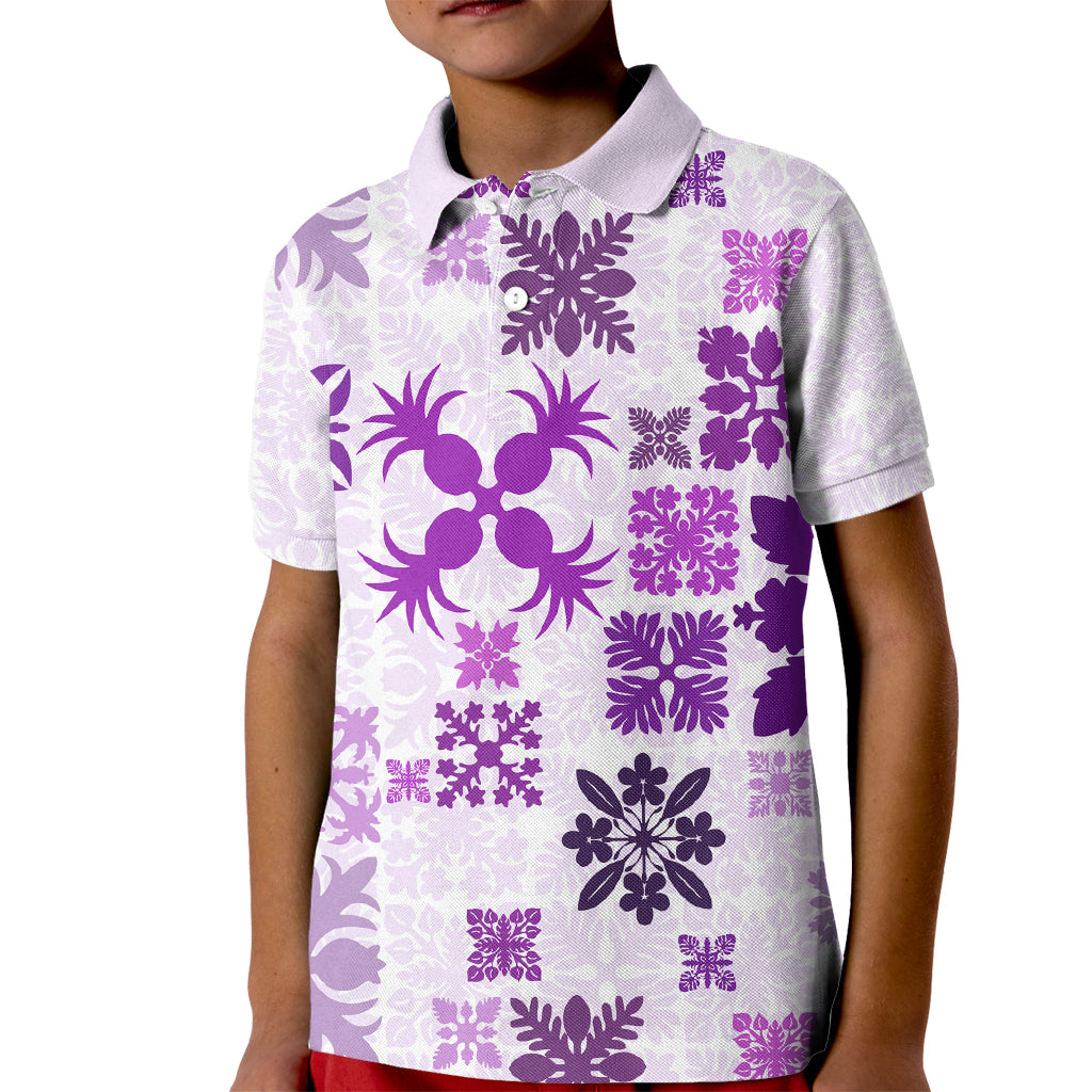 Vintage Hawaii Kid Polo Shirt Hawaiian Quilt Kapa Mismatch Purple LT7 Kid Purple - Polynesian Pride