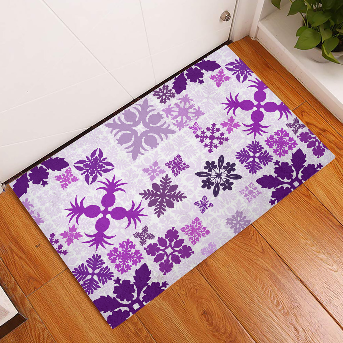 Vintage Hawaii Rubber Doormat Hawaiian Quilt Kapa Mismatch Purple LT7 Purple - Polynesian Pride