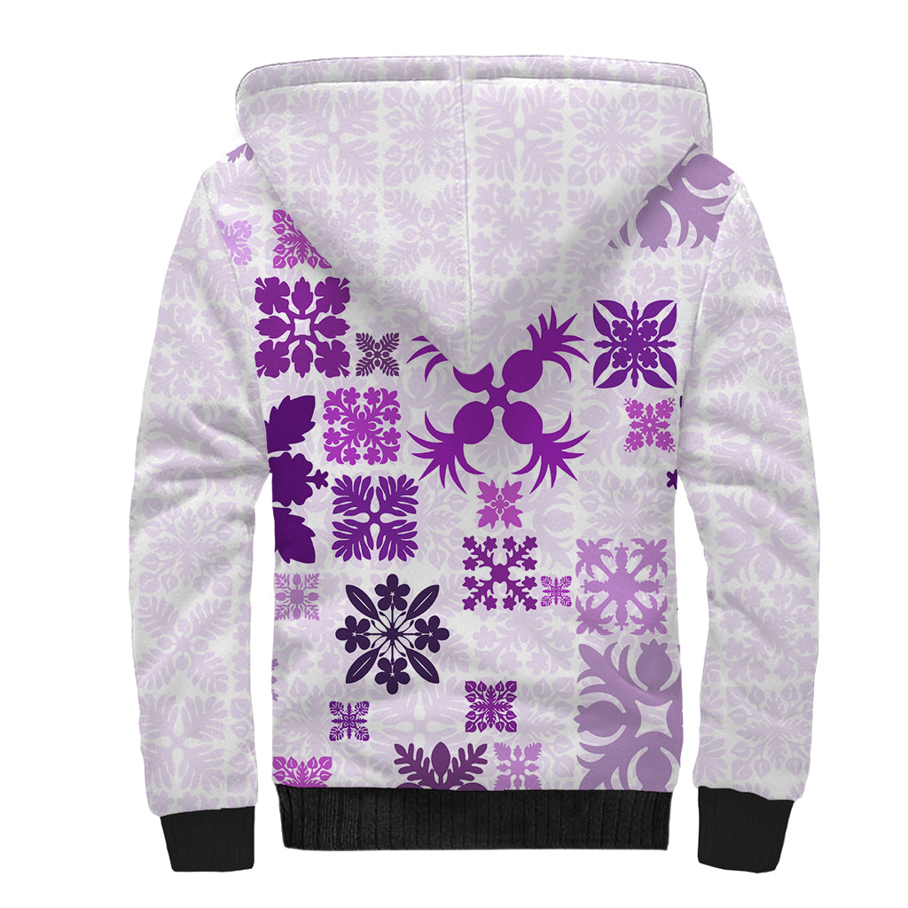 Vintage Hawaii Sherpa Hoodie Hawaiian Quilt Kapa Mismatch Purple LT7 - Polynesian Pride