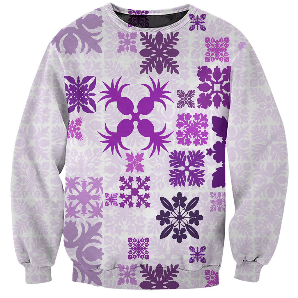 Vintage Hawaii Sweatshirt Hawaiian Quilt Kapa Mismatch Purple LT7 Unisex Purple - Polynesian Pride