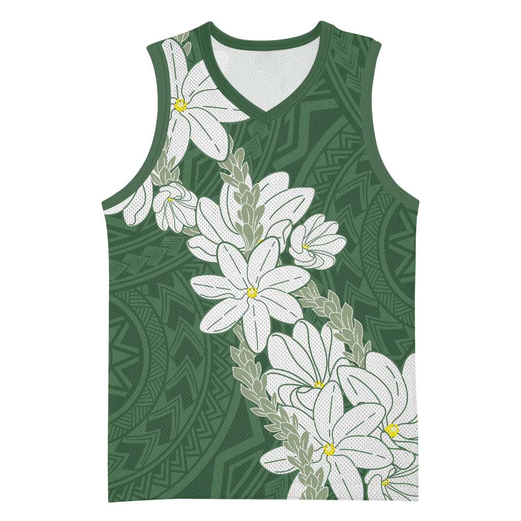 Ia Orana Tahiti Tiare Basketball Jersey Sage Green Lei - Polynesian Pride