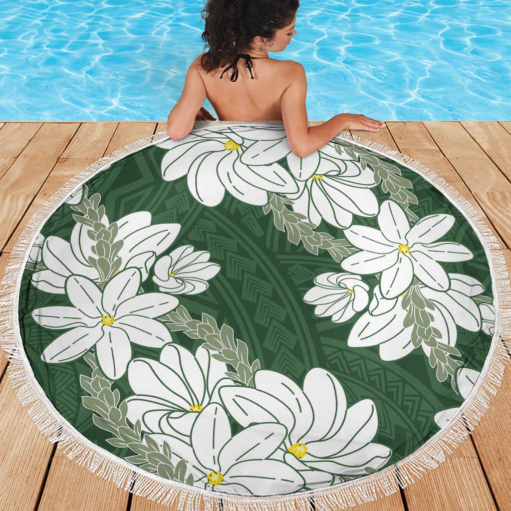 Ia Orana Tahiti Tiare Beach Blanket Sage Green Lei - Polynesian Pride