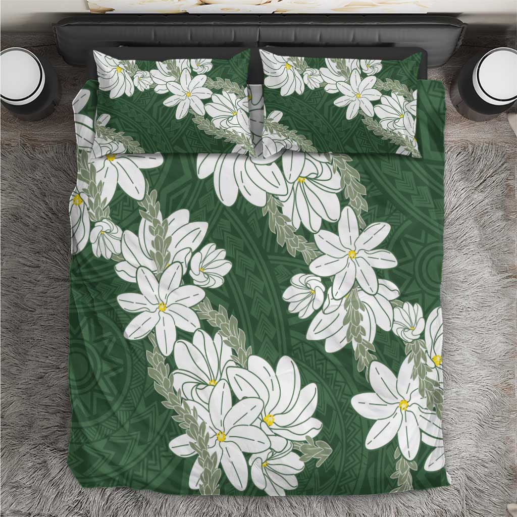 Ia Orana Tahiti Tiare Bedding Set Sage Green Lei - Polynesian Pride