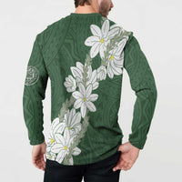 Ia Orana Tahiti Tiare Button Sweatshirt Sage Green Lei - Polynesian Pride