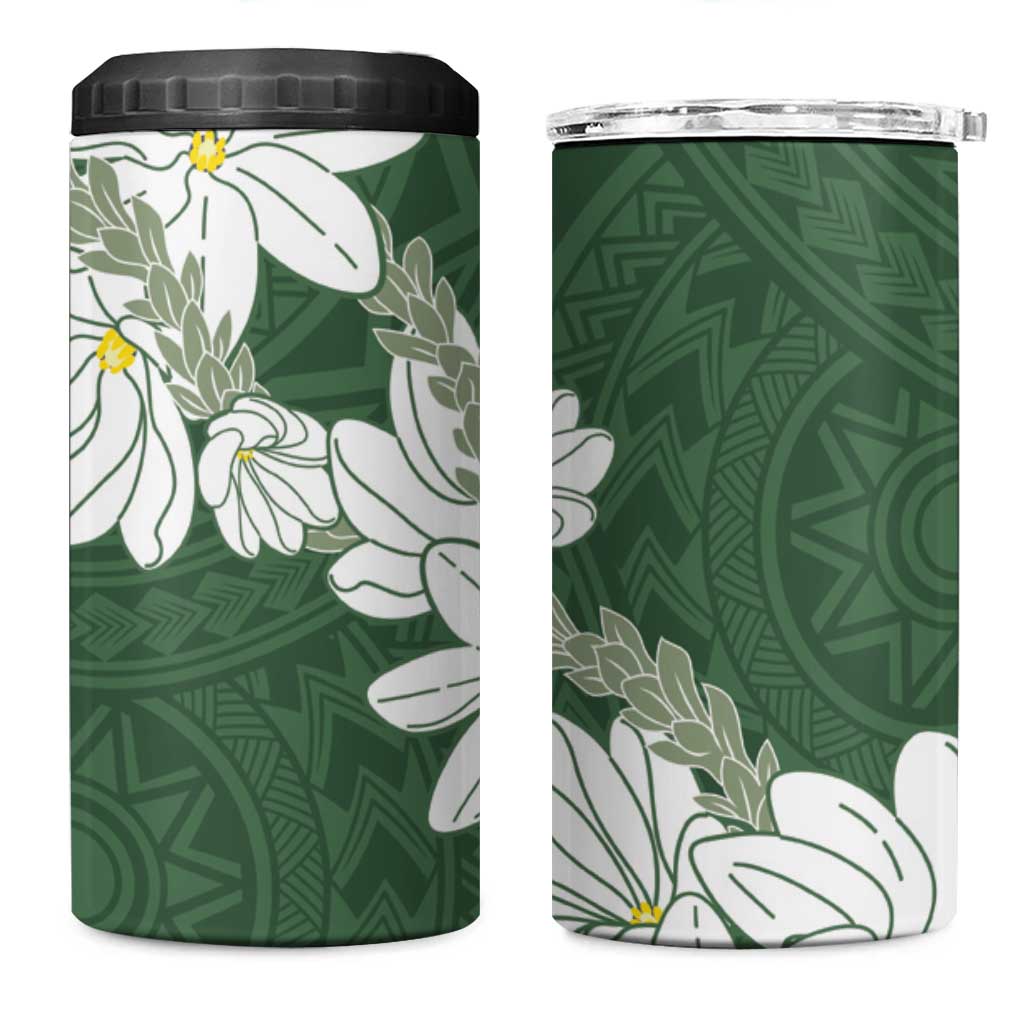 Ia Orana Tahiti Tiare 4 in 1 Can Cooler Tumbler Sage Green Lei - Polynesian Pride