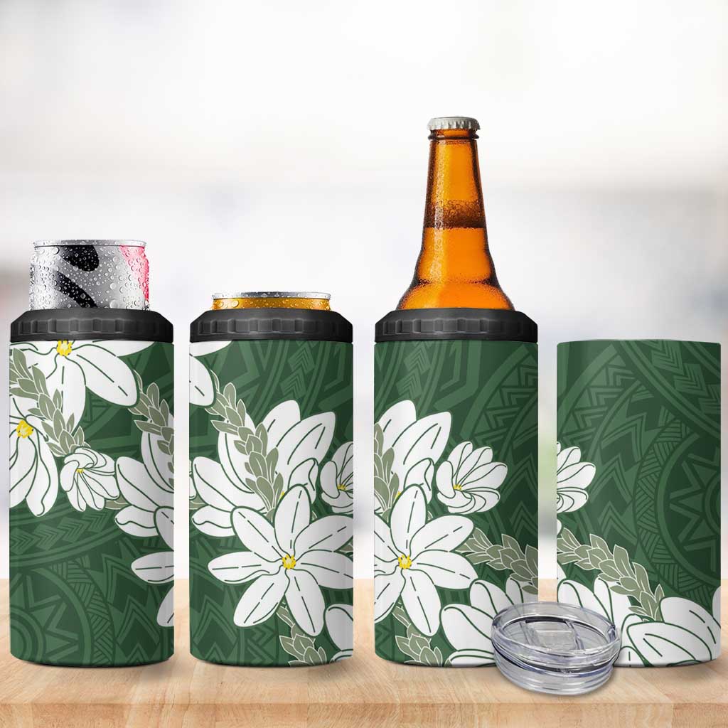 Ia Orana Tahiti Tiare 4 in 1 Can Cooler Tumbler Sage Green Lei - Polynesian Pride