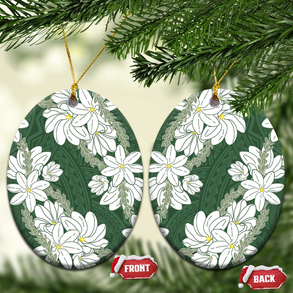 Ia Orana Tahiti Tiare Ceramic Ornament Sage Green Lei LT7 Oval Sage Green - Polynesian Pride