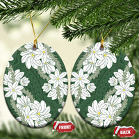 Ia Orana Tahiti Tiare Ceramic Ornament Sage Green Lei LT7 Oval Sage Green - Polynesian Pride