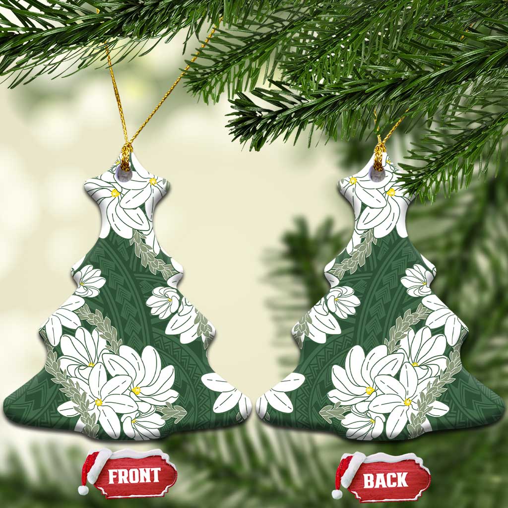 Ia Orana Tahiti Tiare Ceramic Ornament Sage Green Lei LT7 Christmas Tree Sage Green - Polynesian Pride