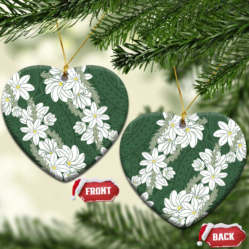 Ia Orana Tahiti Tiare Ceramic Ornament Sage Green Lei LT7 Heart Sage Green - Polynesian Pride