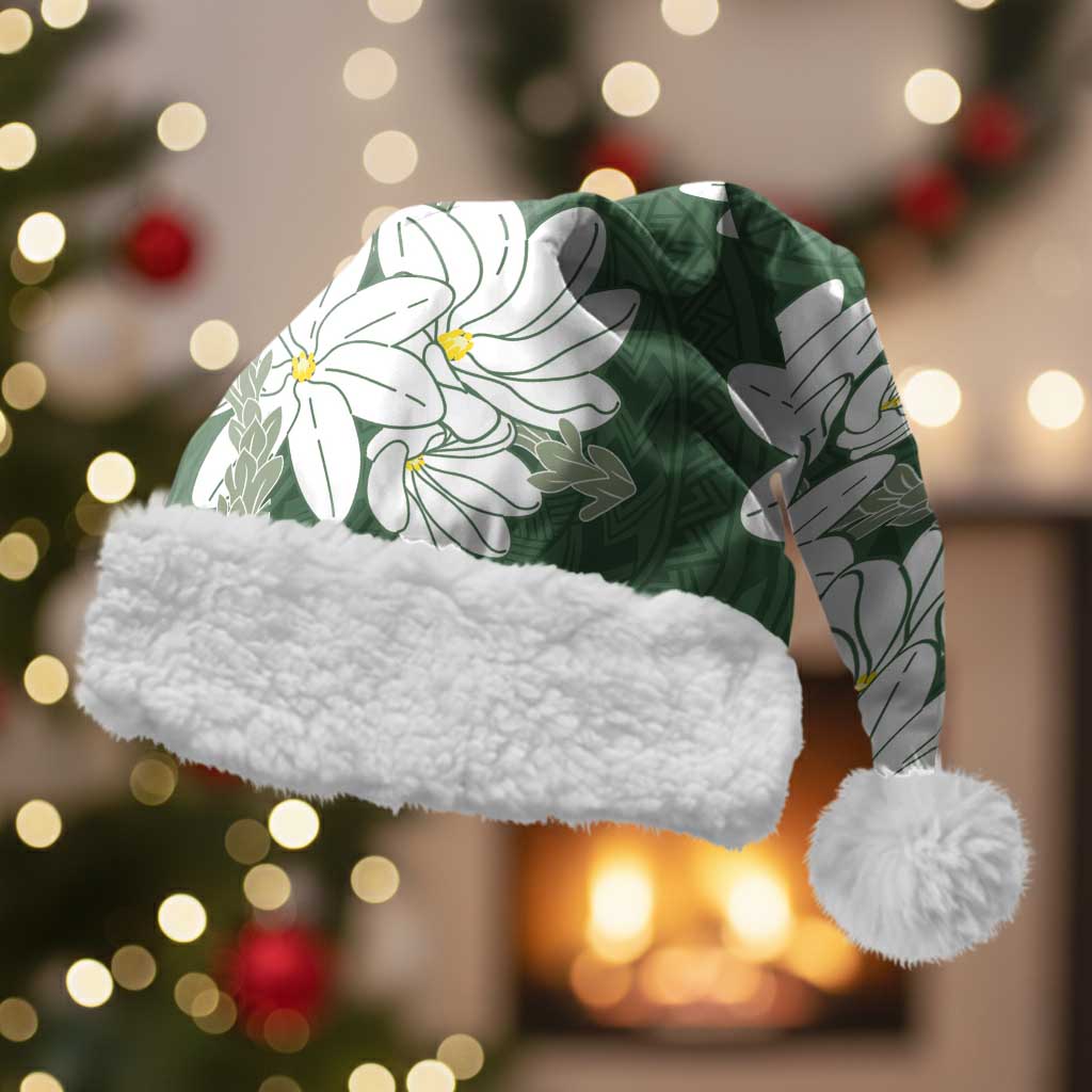 Ia Orana Tahiti Tiare Christmas Santa Hat Sage Green Lei - Polynesian Pride