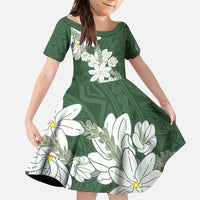 Ia Orana Tahiti Tiare Family Matching Long Sleeve Bodycon Dress and Hawaiian Shirt Sage Green Lei - Polynesian Pride