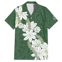 Ia Orana Tahiti Tiare Family Matching Off Shoulder Short Dress and Hawaiian Shirt Sage Green Lei - Polynesian Pride