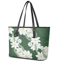 Ia Orana Tahiti Tiare Leather Tote Bag Sage Green Lei - Polynesian Pride
