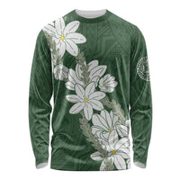 Ia Orana Tahiti Tiare Long Sleeve Shirt Sage Green Lei - Polynesian Pride