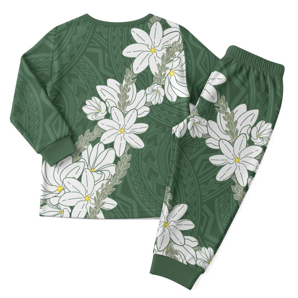Ia Orana Tahiti Tiare Christmas Pajama Set Sage Green Lei LT7 - Polynesian Pride