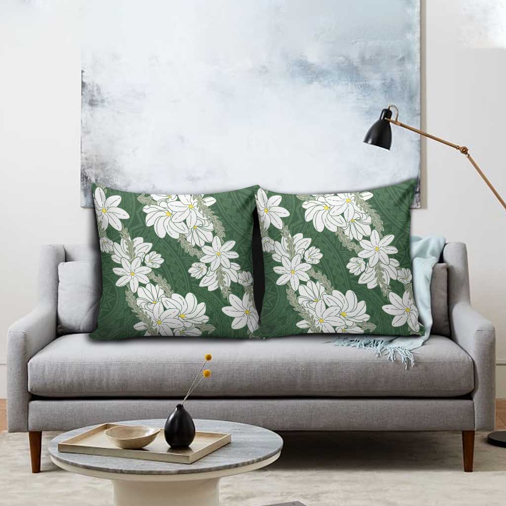 Ia Orana Tahiti Tiare Pillow Cover Sage Green Lei - Polynesian Pride