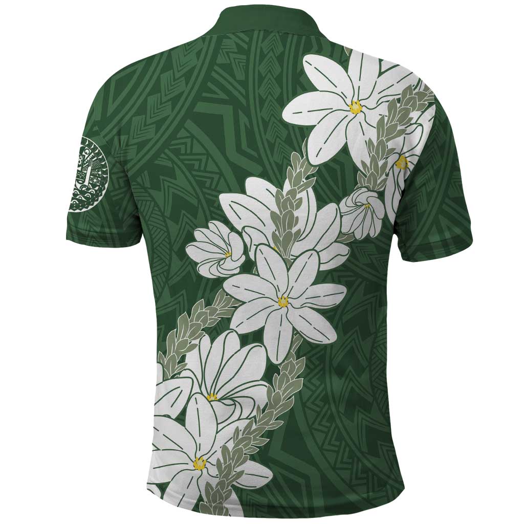 Ia Orana Tahiti Tiare Polo Shirt Sage Green Lei - Polynesian Pride