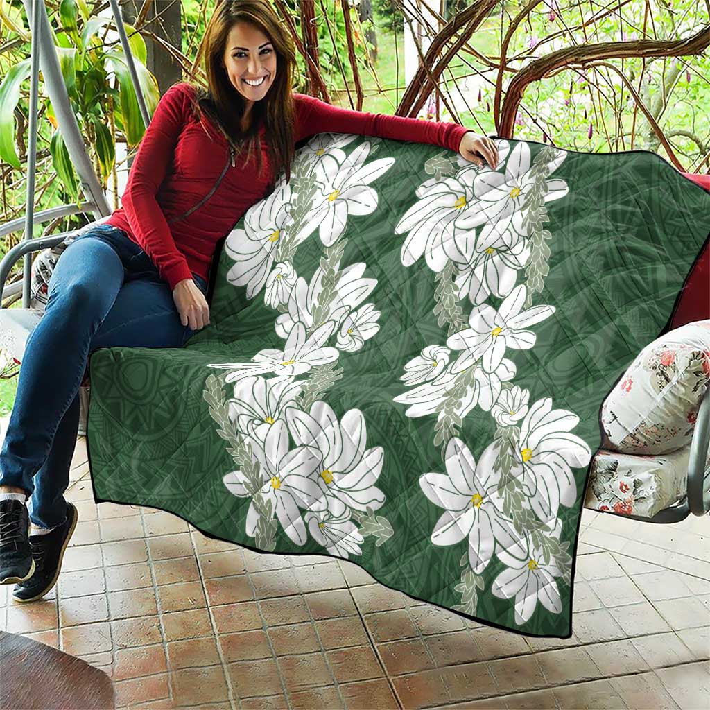 Ia Orana Tahiti Tiare Quilt Sage Green Lei - Polynesian Pride