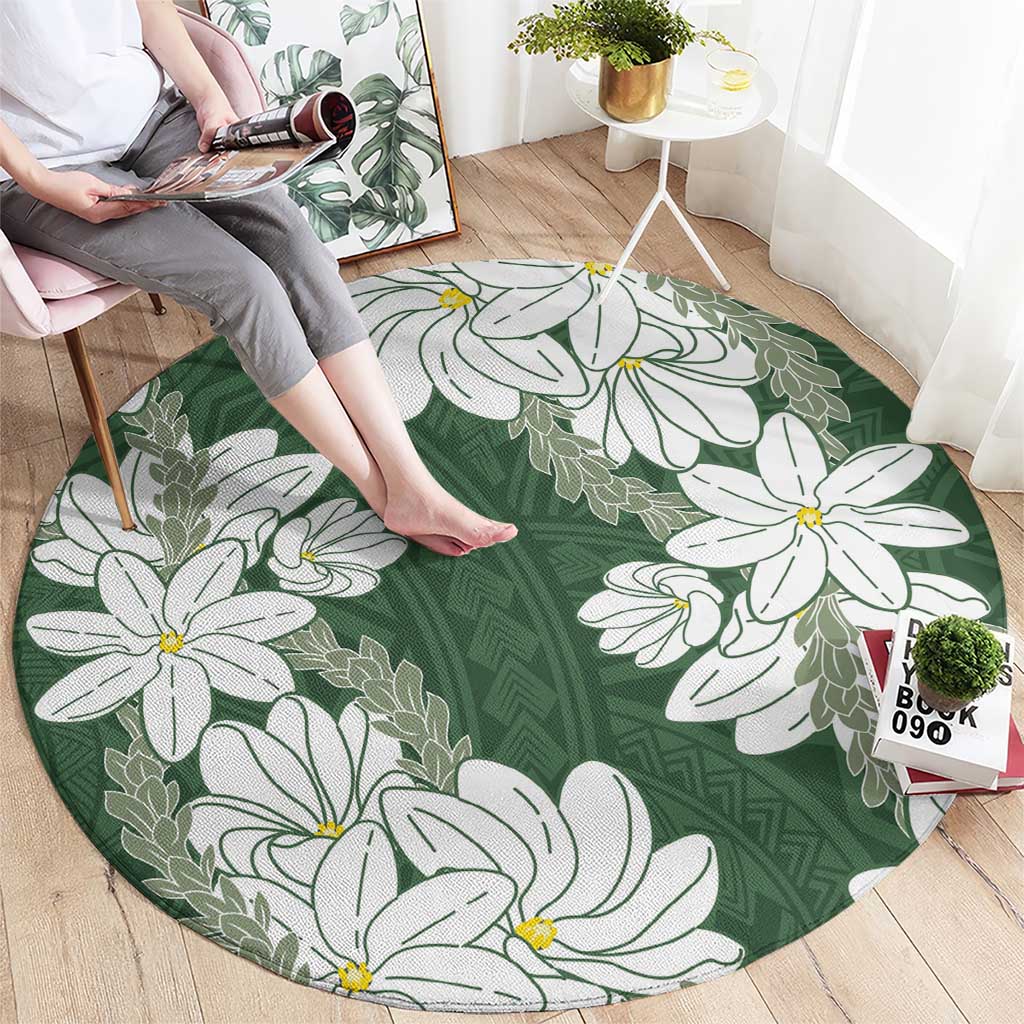 Ia Orana Tahiti Tiare Round Carpet Sage Green Lei - Polynesian Pride
