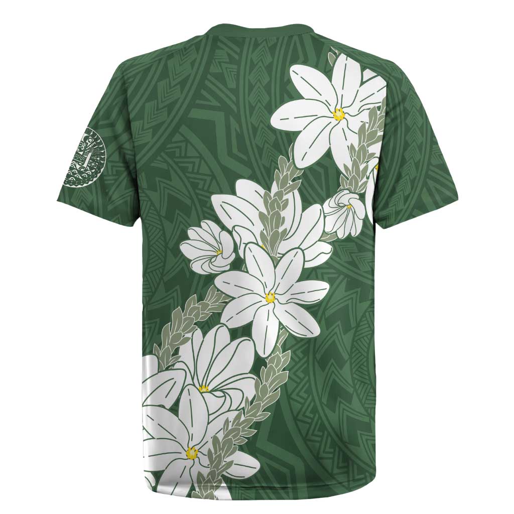 Ia Orana Tahiti Tiare Rugby Jersey Sage Green Lei - Polynesian Pride