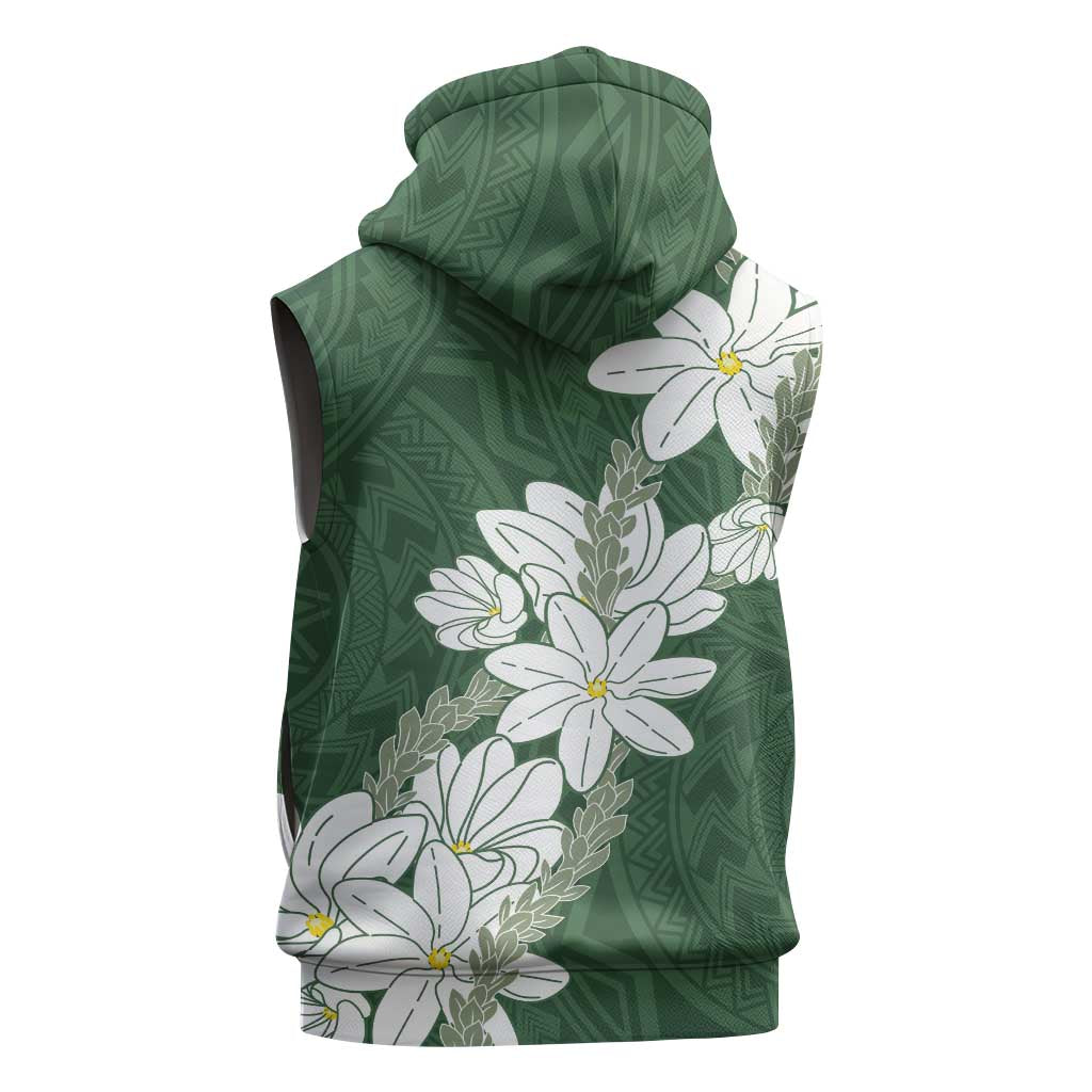 Ia Orana Tahiti Tiare Sleeveless Zip Hoodie Sage Green Lei - Polynesian Pride