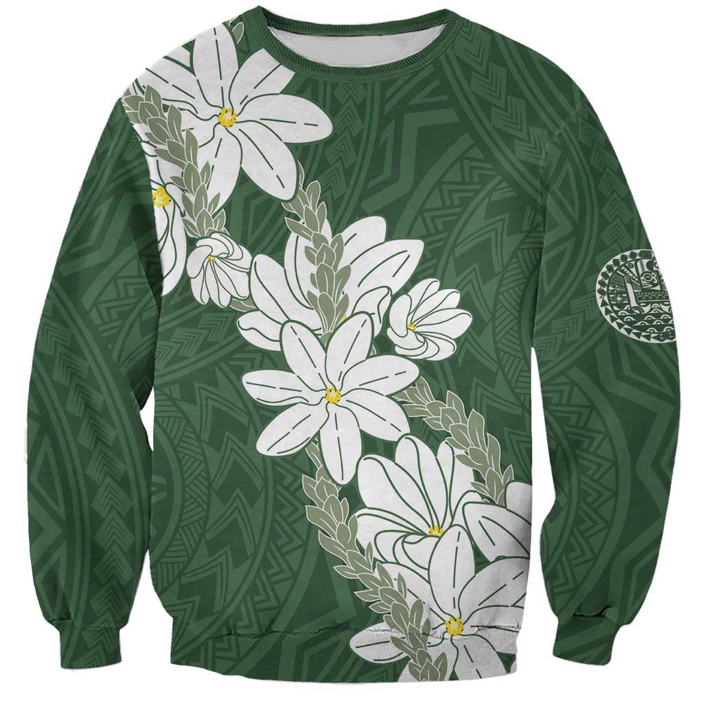 Ia Orana Tahiti Tiare Sweatshirt Sage Green Lei - Polynesian Pride