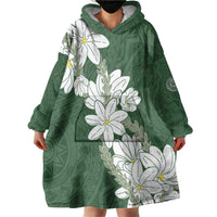 Ia Orana Tahiti Tiare Wearable Blanket Hoodie Sage Green Lei - Polynesian Pride