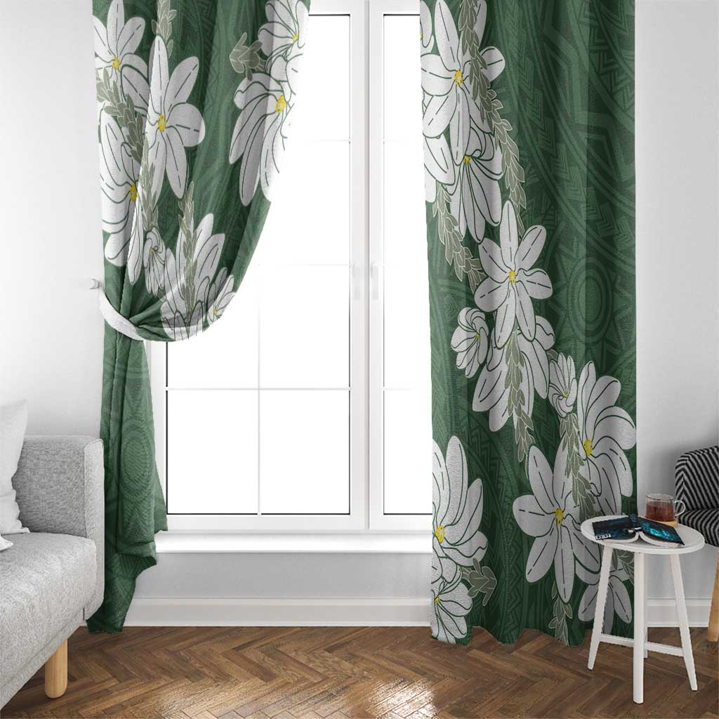 Ia Orana Tahiti Tiare Window Curtain Sage Green Lei - Polynesian Pride