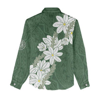 Ia Orana Tahiti Tiare Women Casual Shirt Sage Green Lei - Polynesian Pride