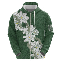 Ia Orana Tahiti Tiare Zip Hoodie Sage Green Lei - Polynesian Pride