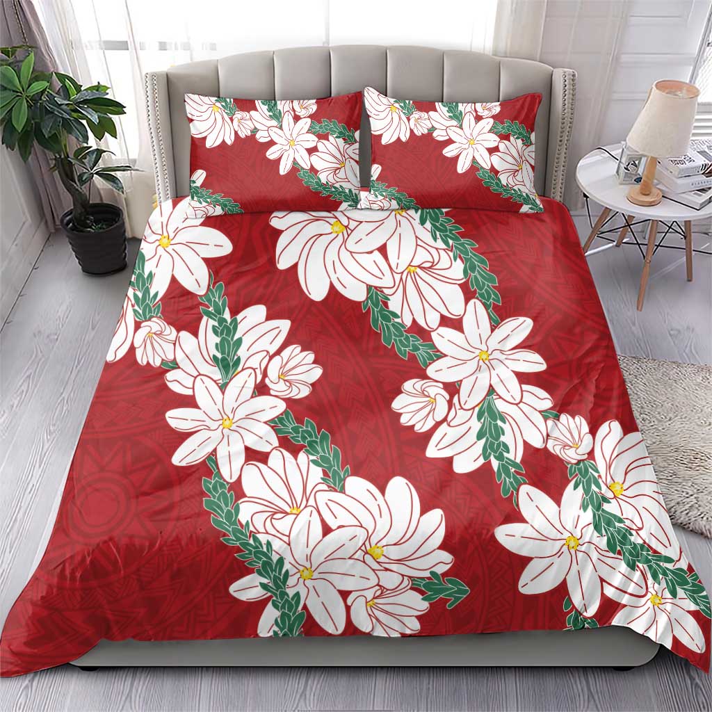 Ia Orana Tahiti Tiare Bedding Set Crimson Lei - Polynesian Pride