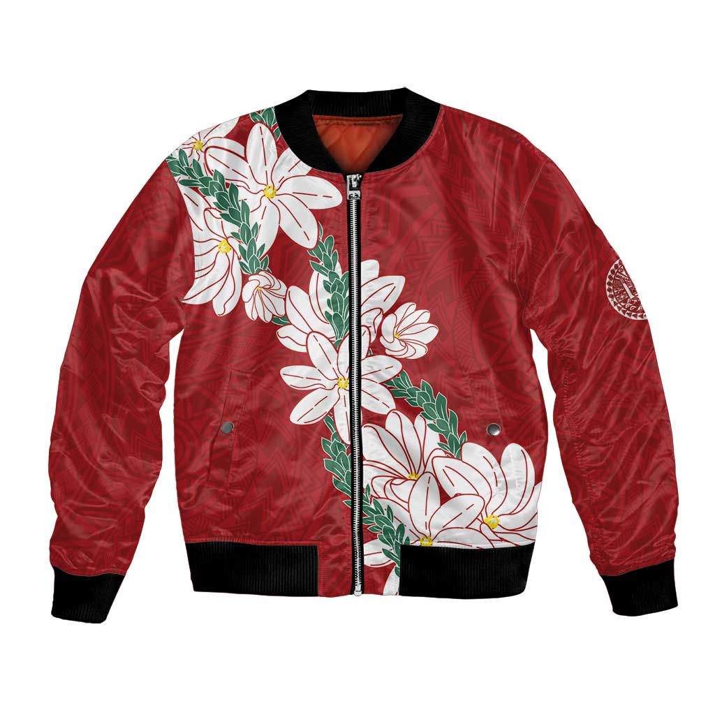 Ia Orana Tahiti Tiare Bomber Jacket Crimson Lei - Polynesian Pride