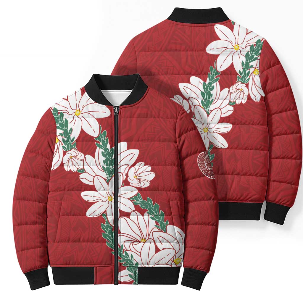 Ia Orana Tahiti Tiare Bomber Puffer Jacket Crimson Lei - Polynesian Pride