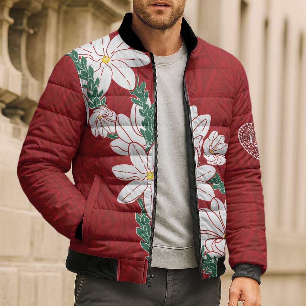 Ia Orana Tahiti Tiare Bomber Puffer Jacket Crimson Lei - Polynesian Pride