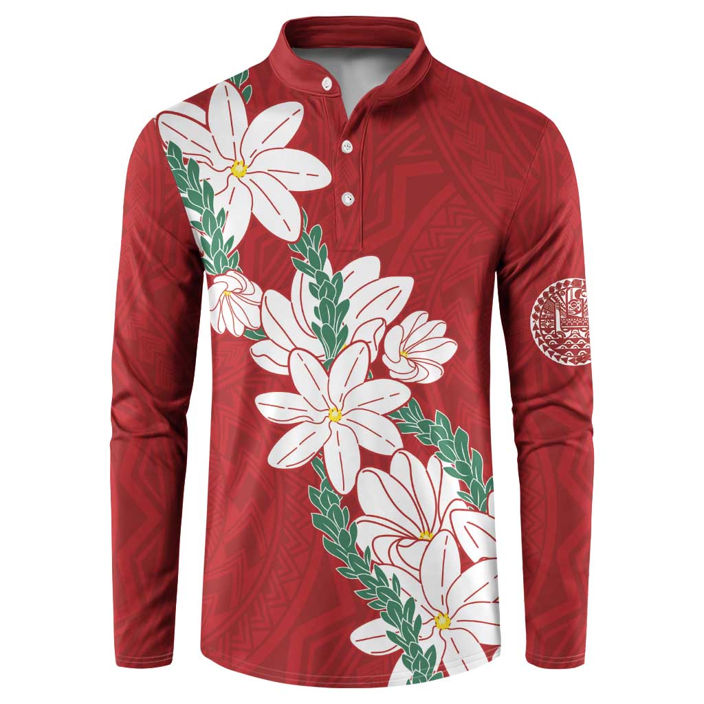 Ia Orana Tahiti Tiare Button Sweatshirt Crimson Lei - Polynesian Pride