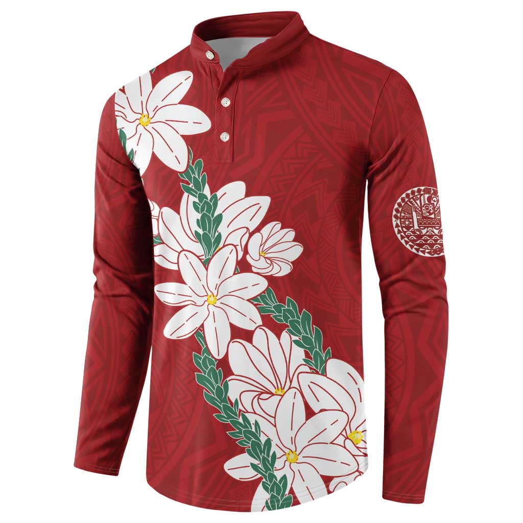 Ia Orana Tahiti Tiare Button Sweatshirt Crimson Lei - Polynesian Pride