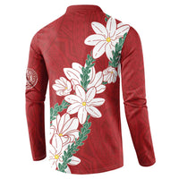 Ia Orana Tahiti Tiare Button Sweatshirt Crimson Lei - Polynesian Pride