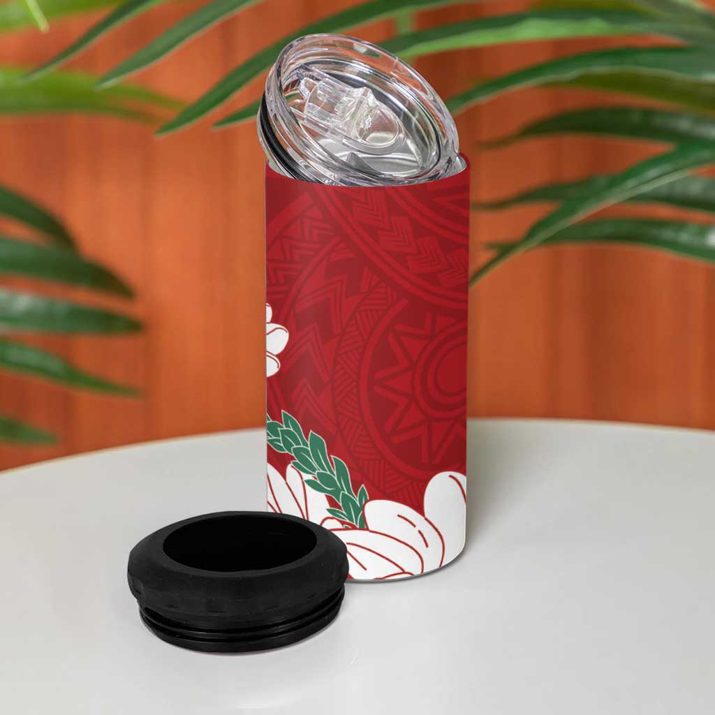 Ia Orana Tahiti Tiare 4 in 1 Can Cooler Tumbler Crimson Lei - Polynesian Pride