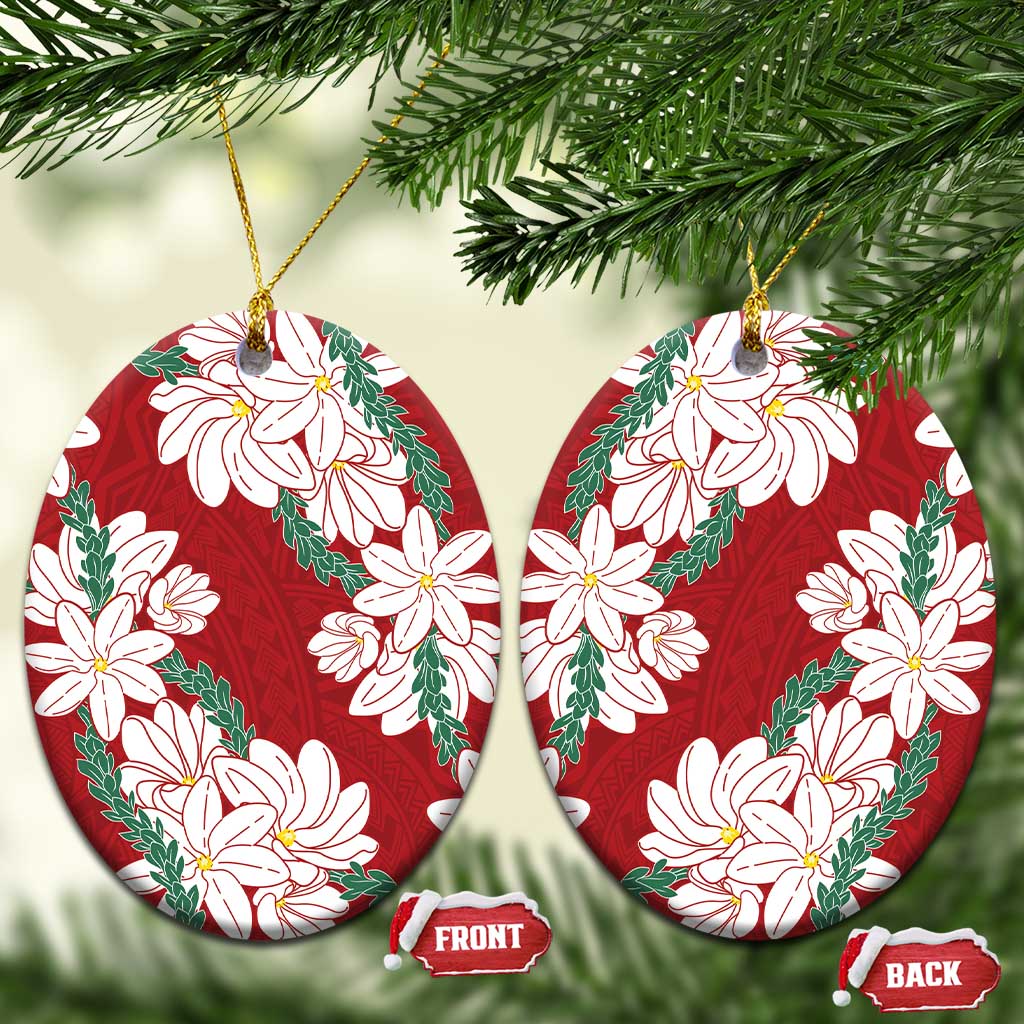 Ia Orana Tahiti Tiare Ceramic Ornament Crimson Lei LT7 Oval Red - Polynesian Pride